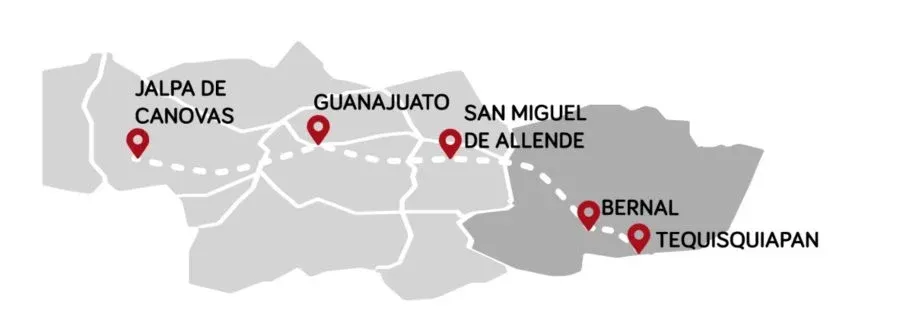 Mejores Rutas en Auto por el Bajío en mapa