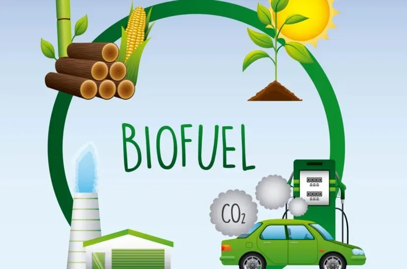 Dibujo animado de sistema de producción y uso de biocombustible 