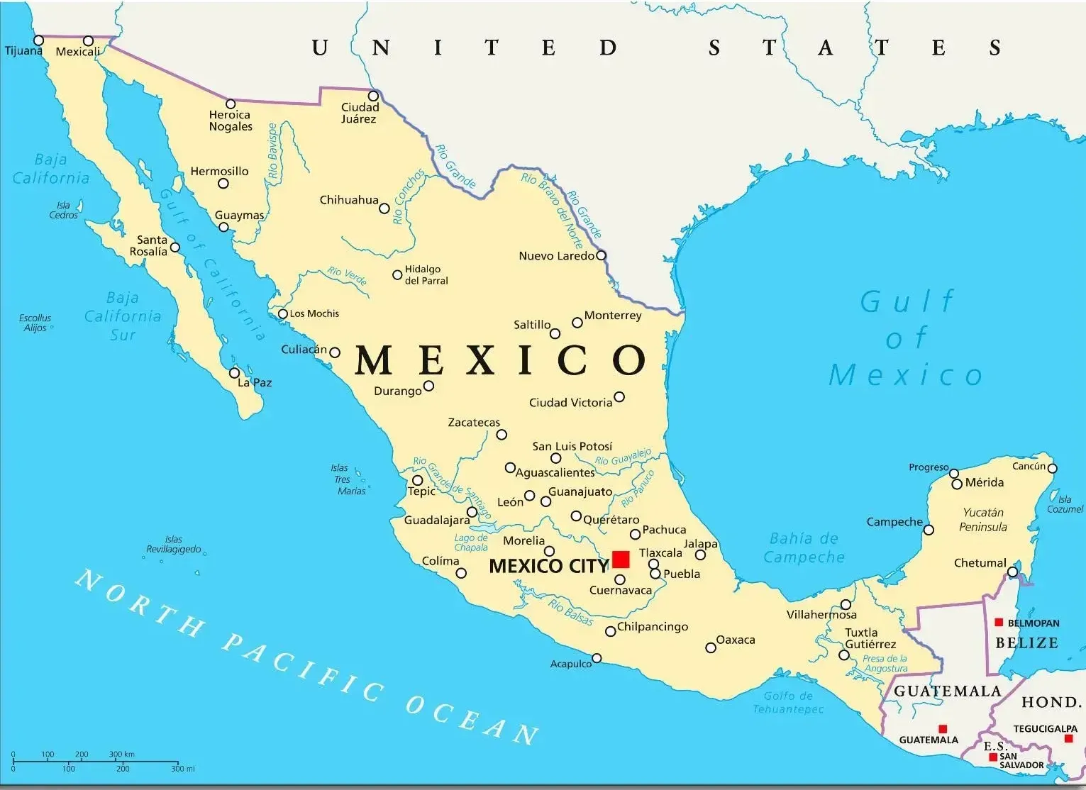 Mapa con la localidad de México detallado con sus limitaciones 