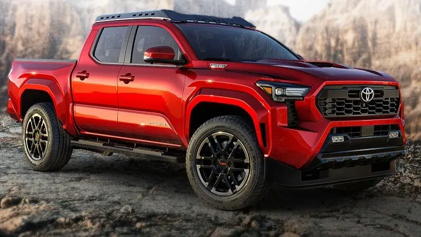 Exterior lateral del Toyota Tacoma 2024 color rojo