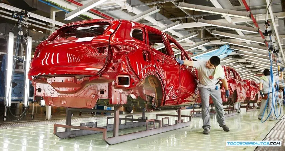 Imagen que representa la producción de automóviles en una planta automotriz, mostrando la complejidad de las cadenas de suministro y el impacto potencial de la controversia del T-MEC.