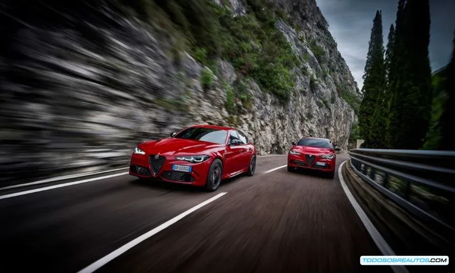 Imagen de los nuevos modelos Alfa Romeo Giulia y Stelvio 2024, mostrando su diseño renovado.