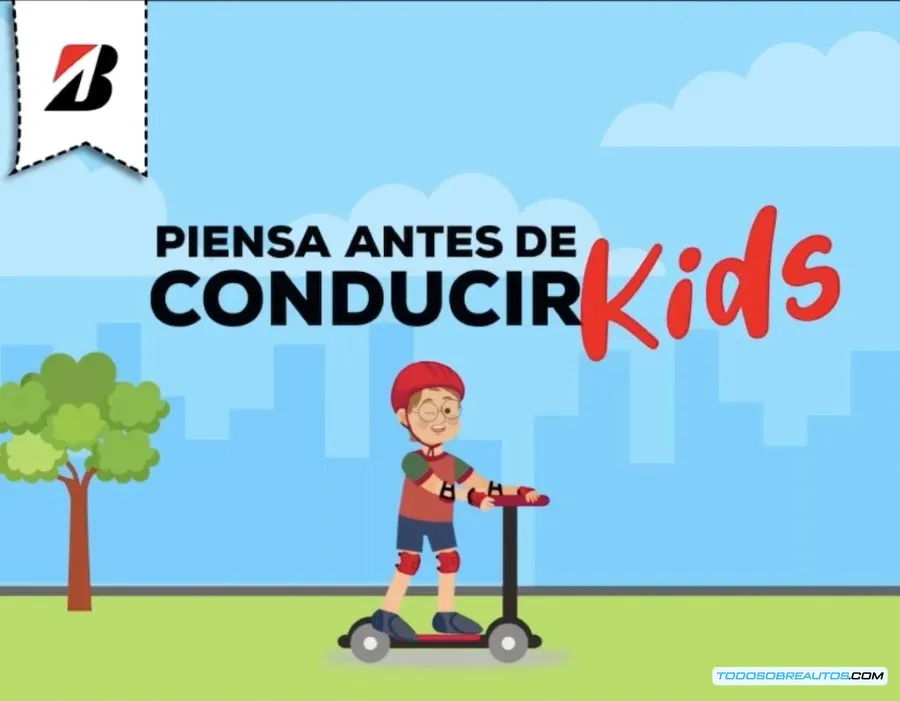 Imagen de niños participando en un programa de seguridad vial, posiblemente con elementos relacionados con Bridgestone.