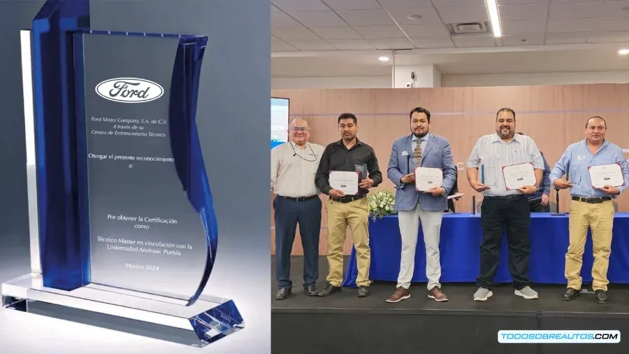 Imagen de mecánicos trabajando en un taller de Ford, o de un evento de colaboración entre Ford y la Universidad Anáhuac (si la imagen lo permite).