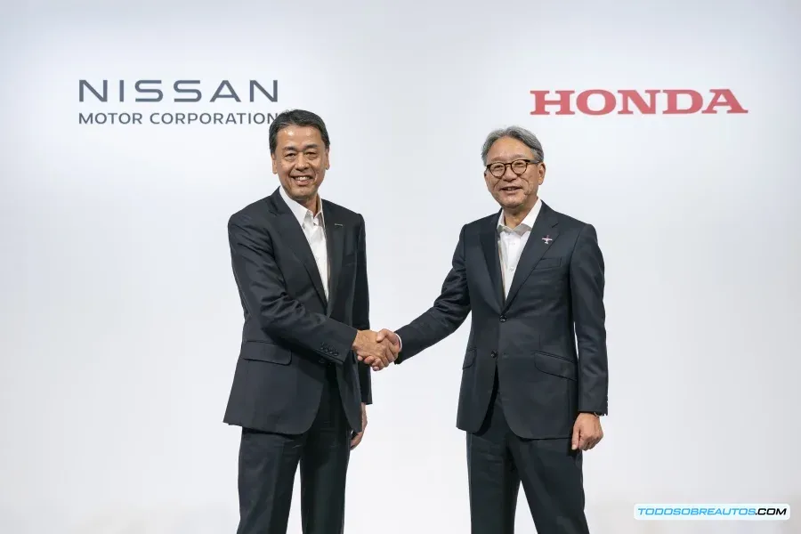 Imagen de un logo conjunto Nissan-Honda o una imagen que represente la colaboración entre ambas compañías (coches eléctricos, ingenieros trabajando juntos, etc).