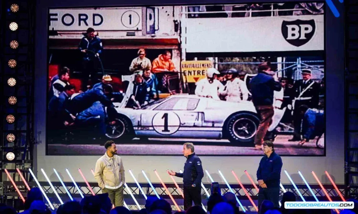 Imagen de un Ford GT40 compitiendo en Le Mans en la década de 1960.