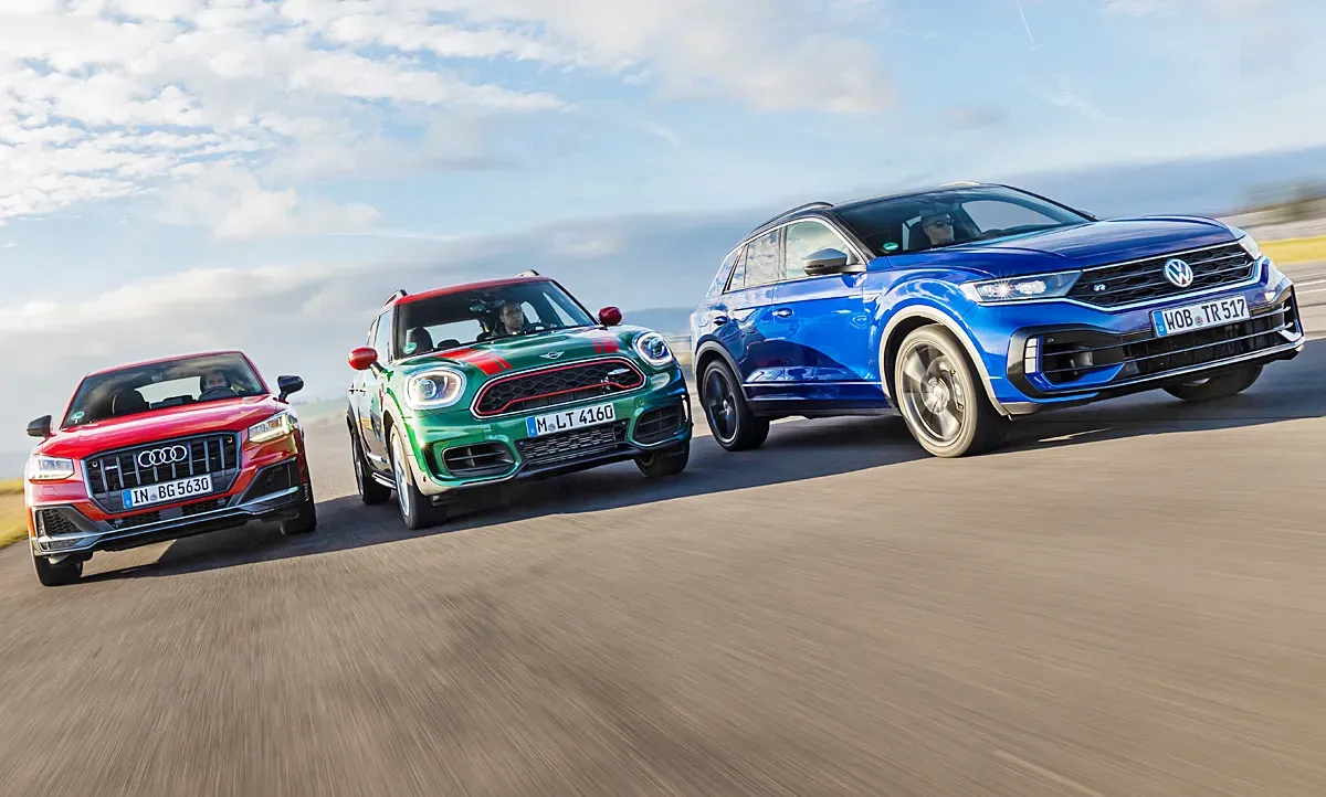 🚗💨Mini Countryman JCW vs. BMW iX2 vs. Audi SQ2 vs. Volkswagen T-Roc R: ¡La Batalla de los Hatchbacks! 🏆