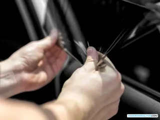 Detalle de los filamentos del desempañador trasero en una luneta.